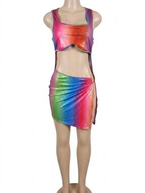 Rainbow Cutout Mini Dress - Vibrant Multicolor